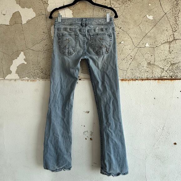 Y2K Low Rise Bootcut Jeans Silver Womens W29 L32 Light Wash Denim Flare Leg Jean - Picture 4 of 6